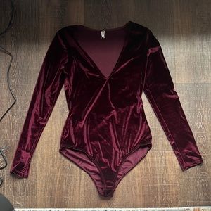 Urban outfitters maroon velvet bodysuit